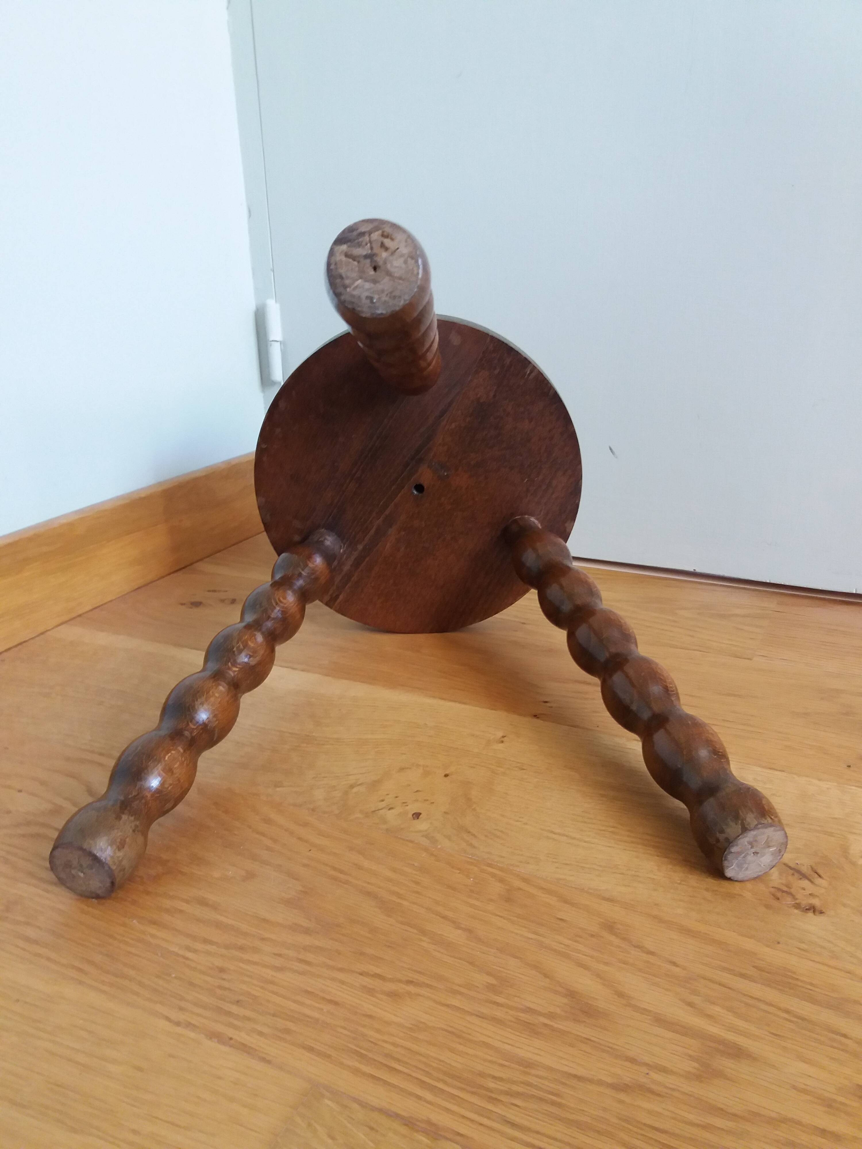 Turned wood tripod stool