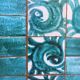 Old green ceramic coffee table from Cazaux