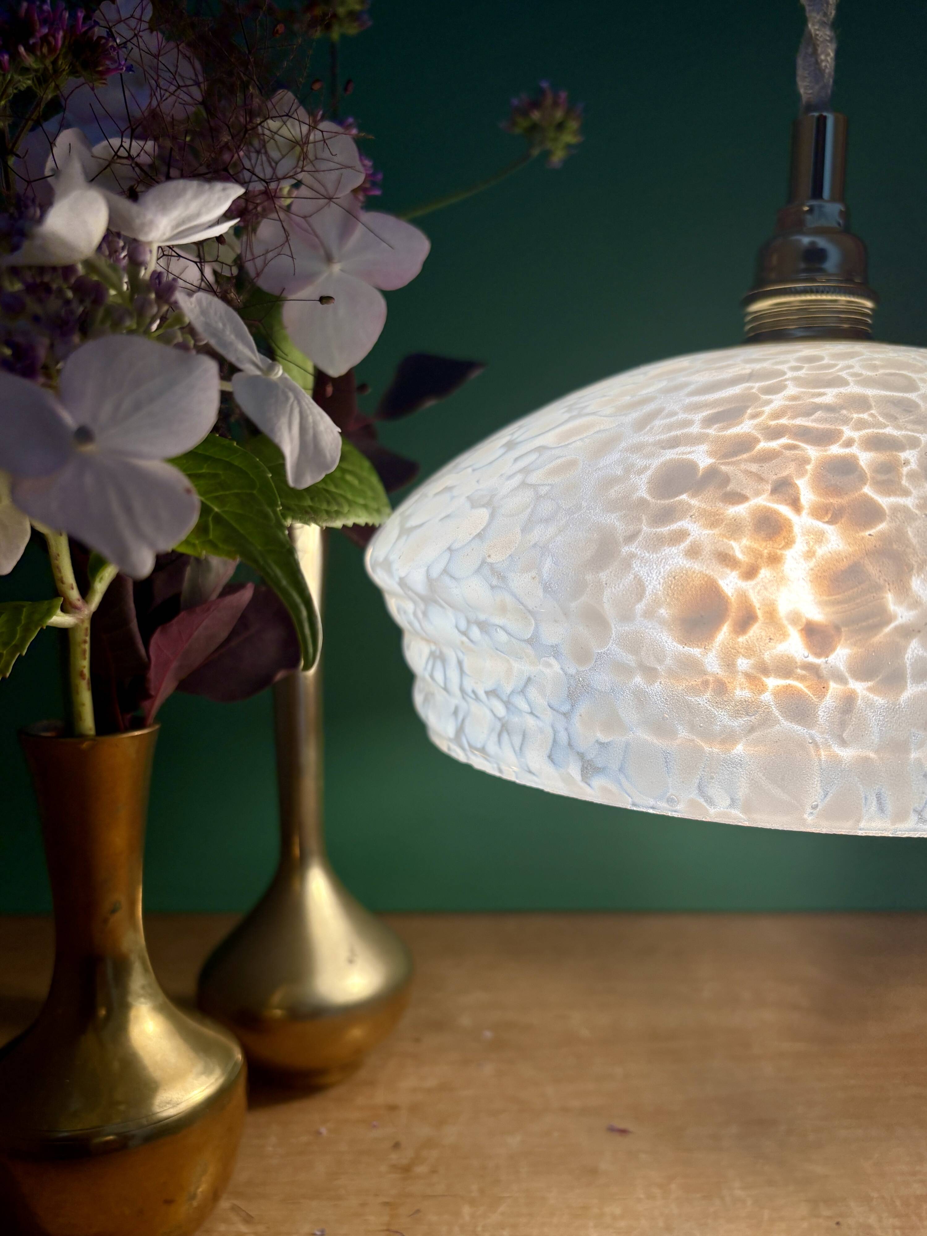 Vintage white Clichy glass lampshade pendant light