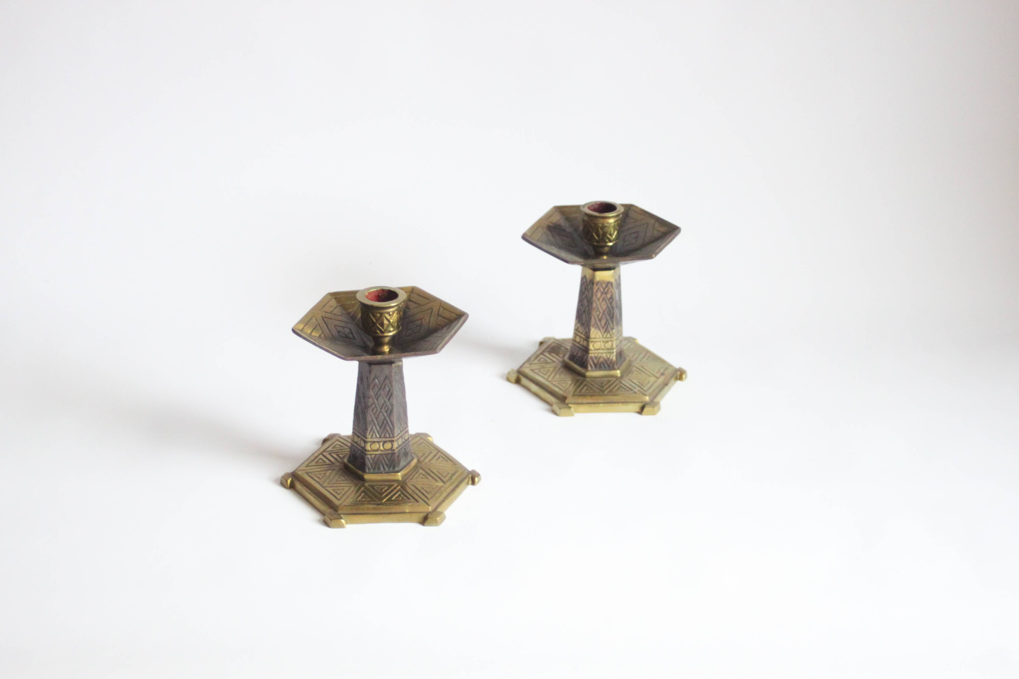 Art deco altar candle sticks in brass, 1920s