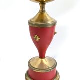 Pair of Red Varnished Metal, Brass and Glass Table Lamps, Italy