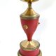 Pair of Red Varnished Metal, Brass and Glass Table Lamps, Italy