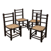 4 blackened wood spindle leg chairs attributed to Charles Dudouyt 1940