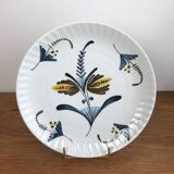 Flat Plate or Small Round Porcelain Dish Signed Nelly Abstract Flower