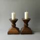 Pair of solid wood candlesticks, sculpted, brutalist