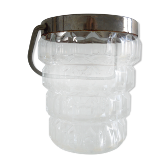 Seau à glace en verre taillé et métal