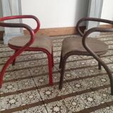 Pair of school chairs by Jacques Hitier metal and wood, 50