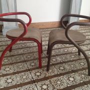Paire de fauteuils d'écolier par Jacques Hitier en métal et bois, années 50