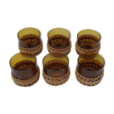 Set de 6 verres ambrés et rotin