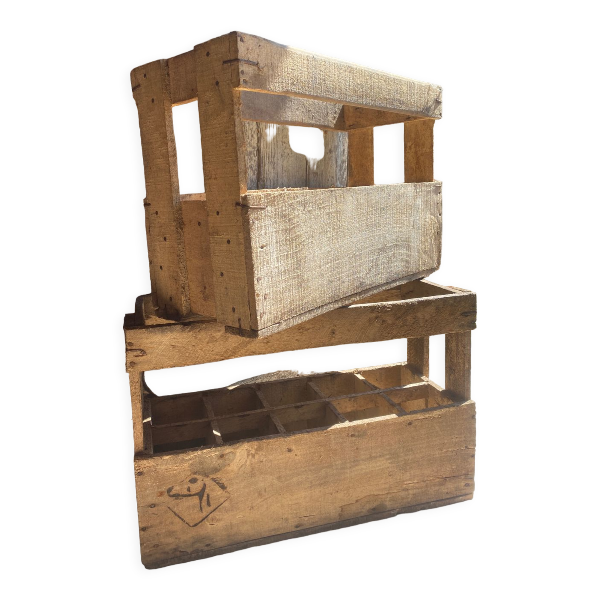 2 wine cases - old wooden 10 bottles