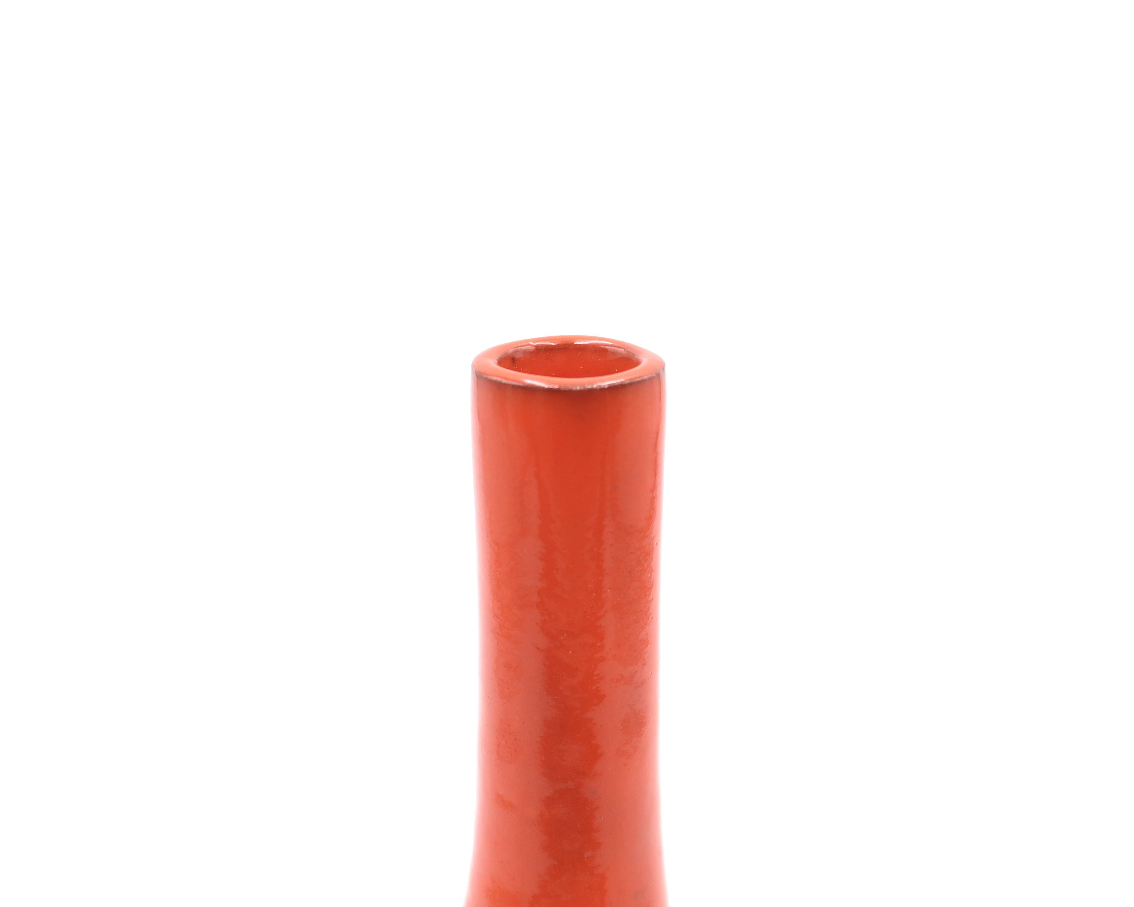 Orange ceramic vase by Charles Voltz, Vallauris 1960s