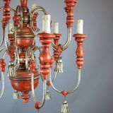 Italian chandelier in patinated wood, 50s