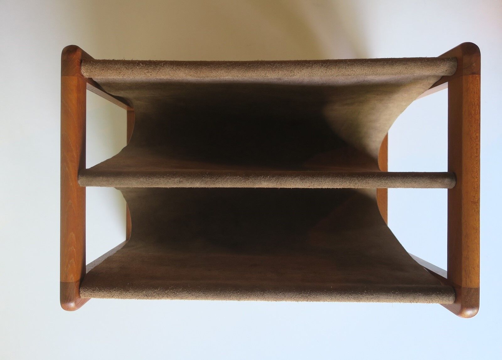 Aksel Kjersgaard teak and suede leather magazine rack 1960