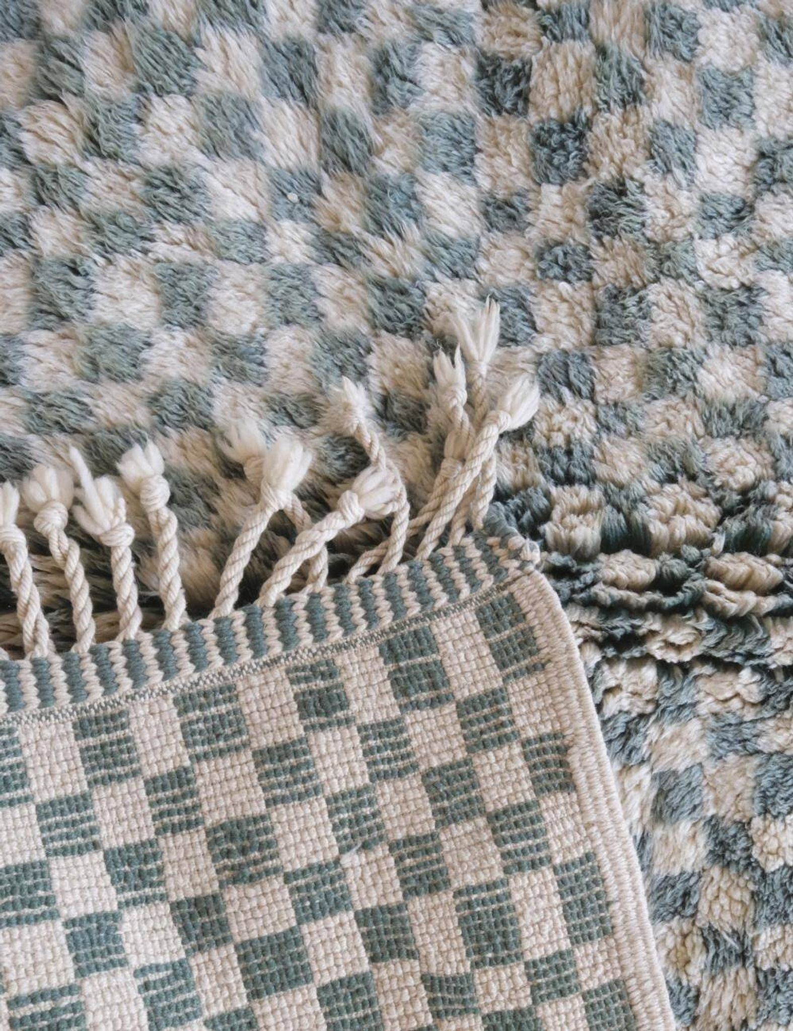 Tapis Vert Sauge à Damier Beni Mrirt - 276 x 179 cm