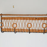 Rattan and metal shelf, coat racks, 50s