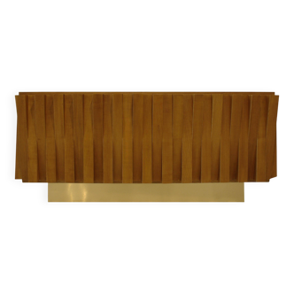 Contemporary Italian Dry Bar Made of Wood and Brass in Brutalist Style