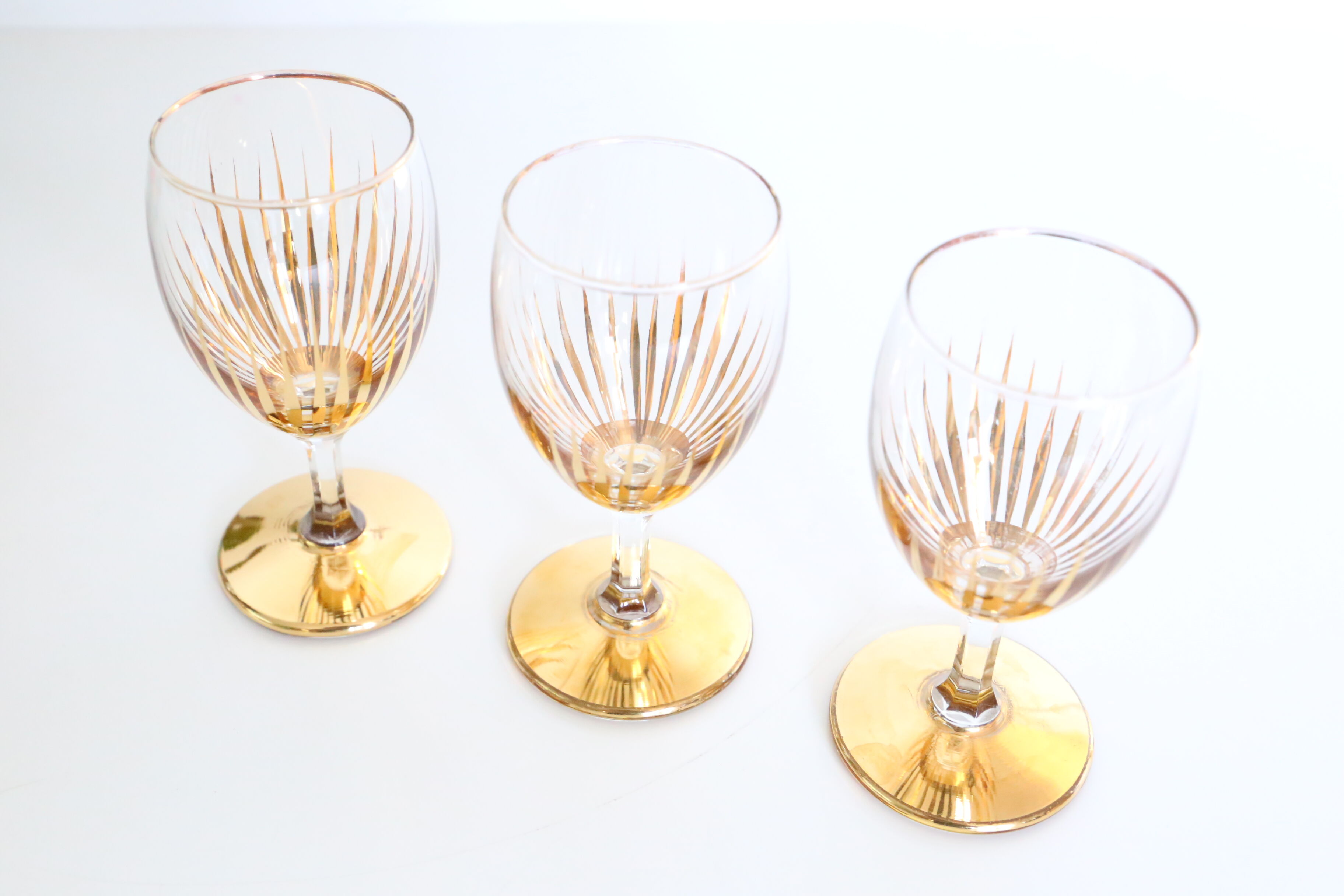Set of 3 walking glasses, gilded, mid-20th century, art deco