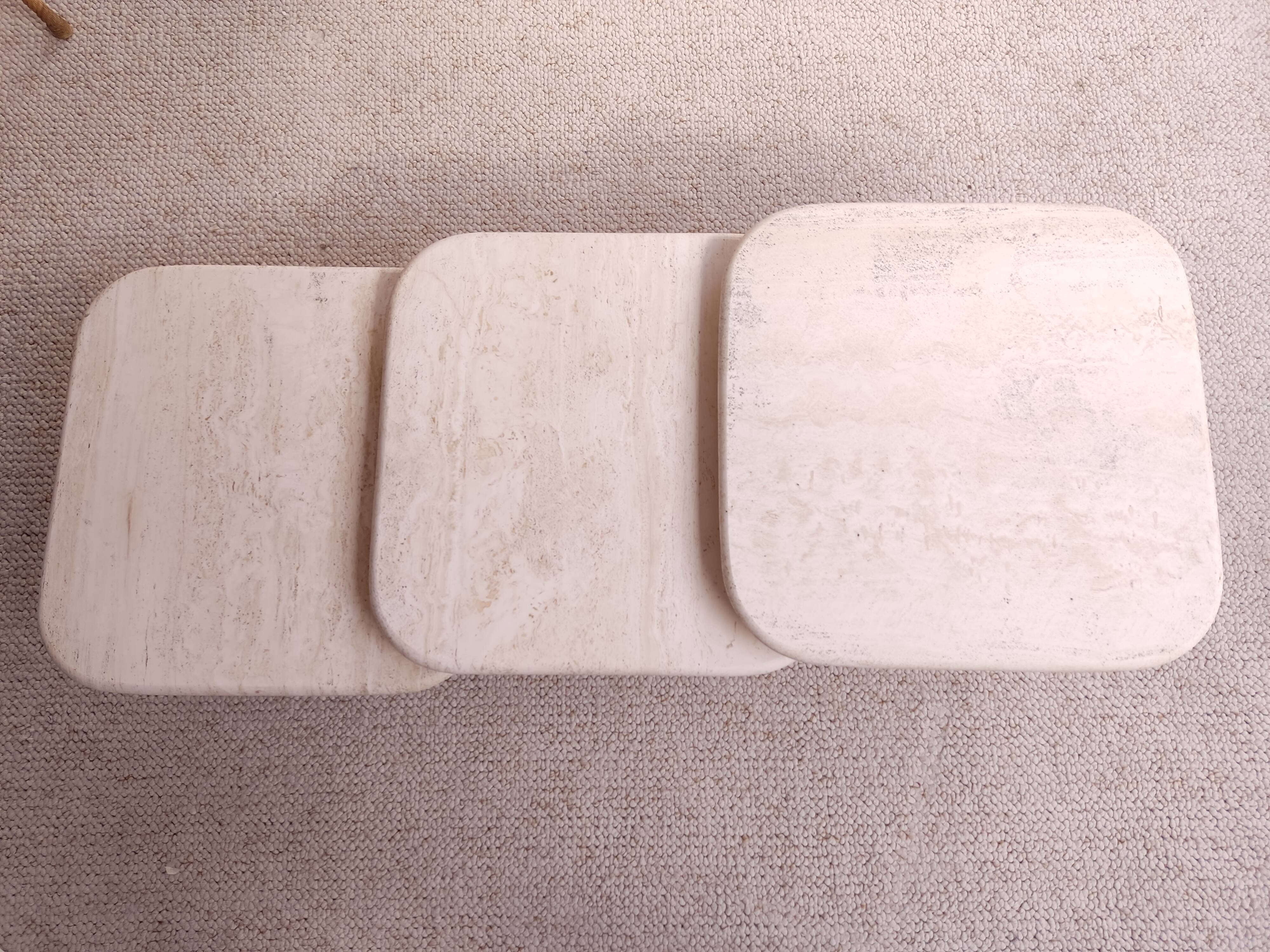 3 travertine trundle tables 1970