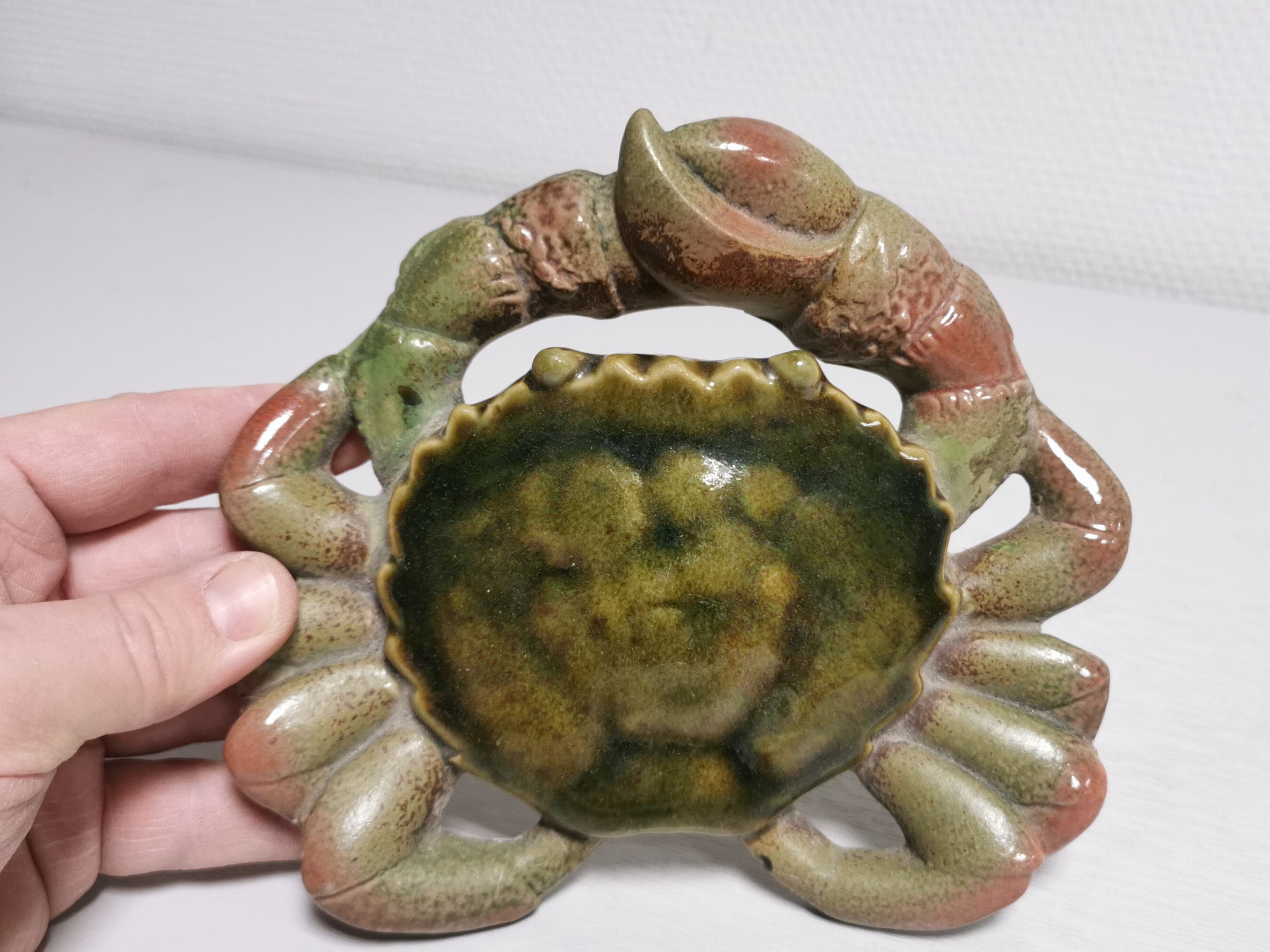 Painted ceramic crab , vintage wall decoration