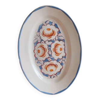 Oval white serving dish with floral patterns Floréal M.B.C.M.