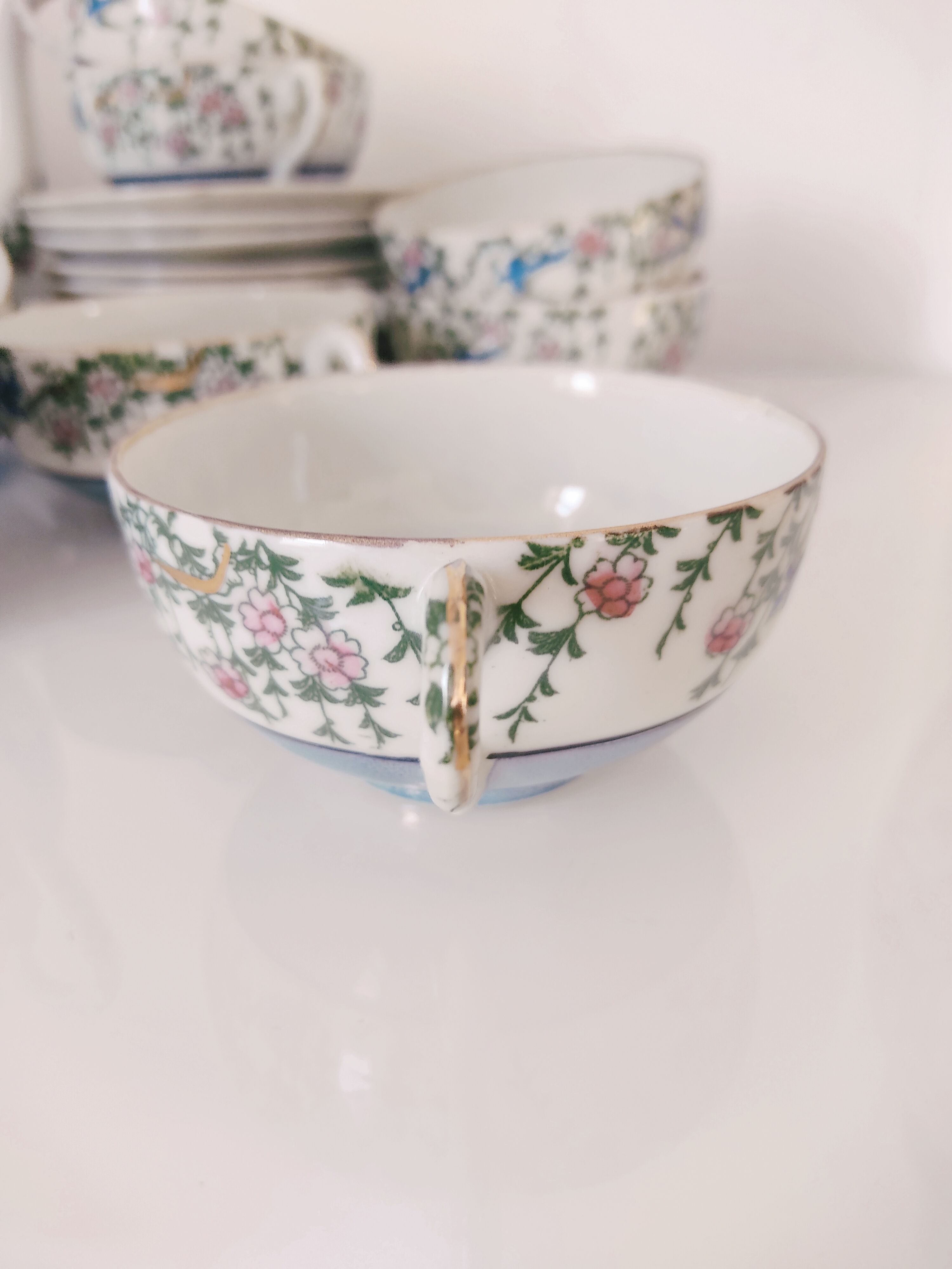 Japanese coffee set 10 cups, milk jar, sugar pot