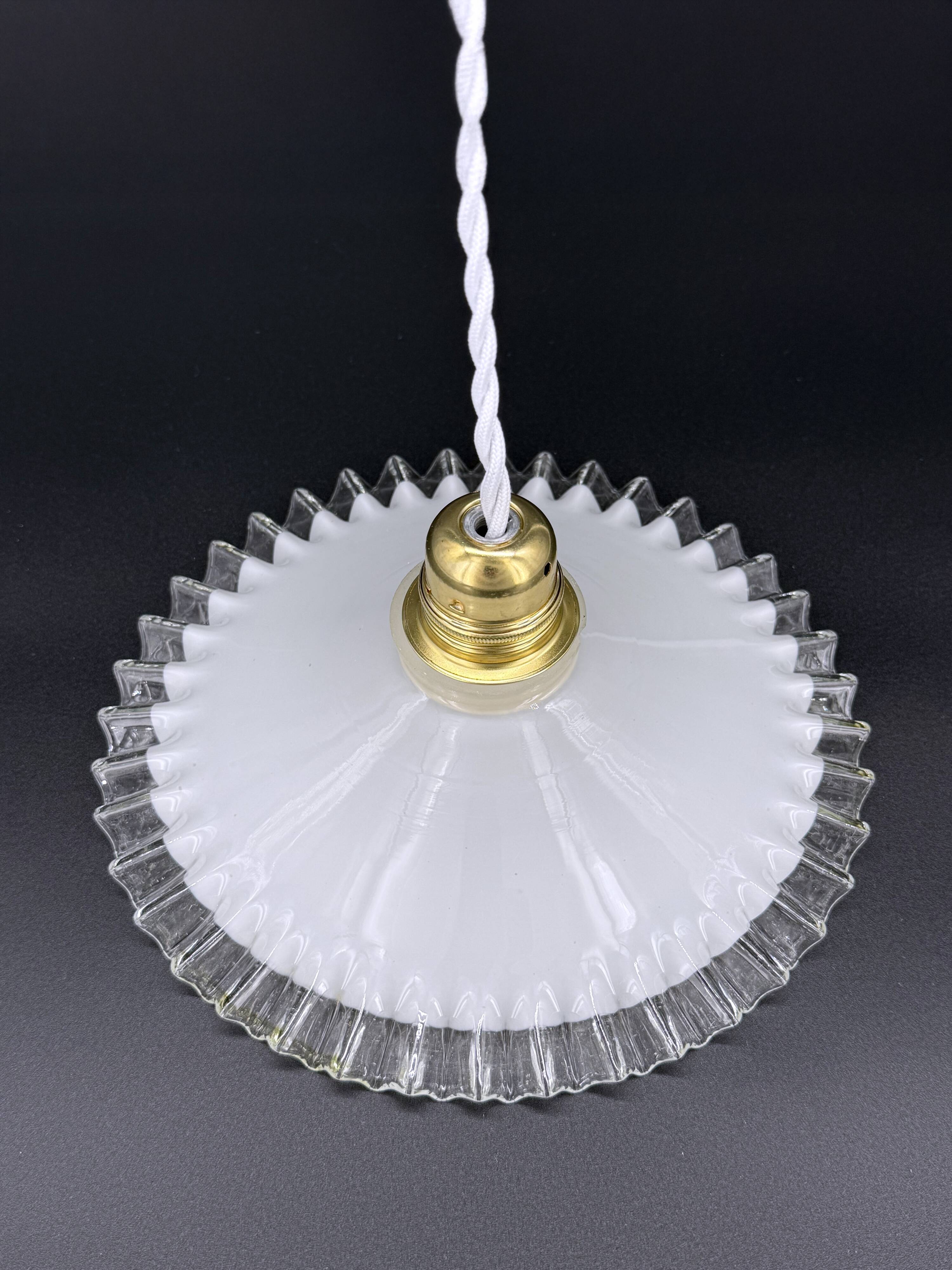 Vintage pendant light in white opaline glass