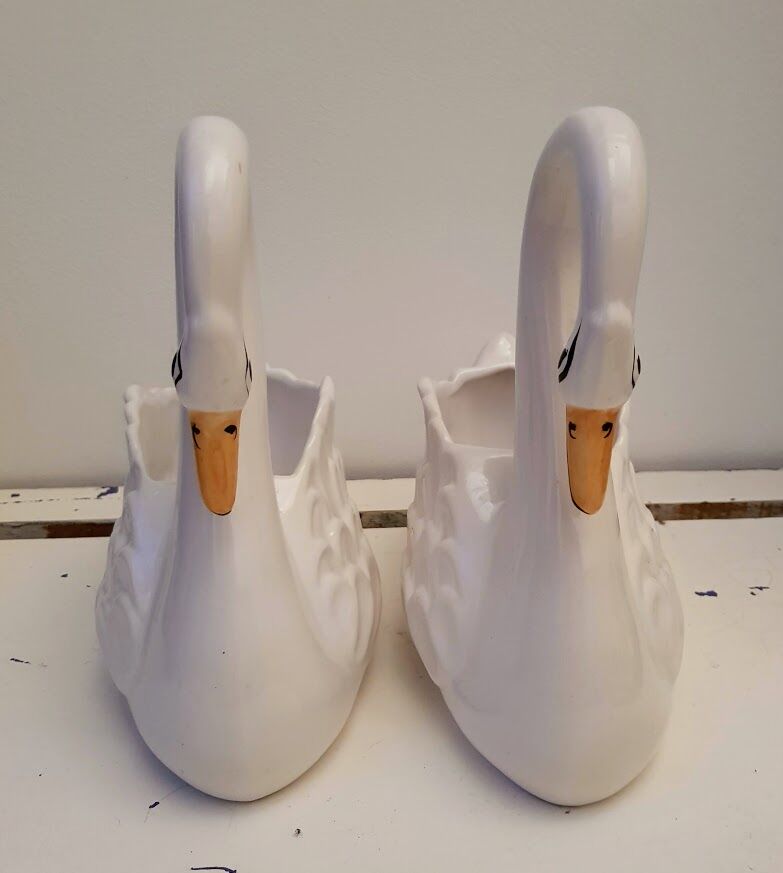 Vintage pair of ceramic pots shaped as swans