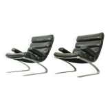 Set of 2 Black Leather Sinus lounge chairs, COR Germany, 1970s