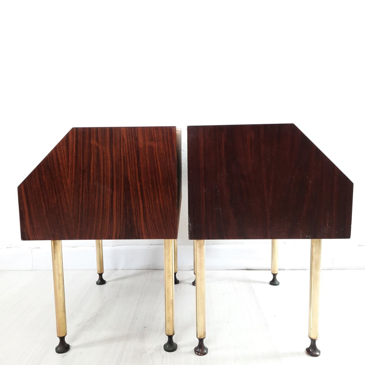 Dresser / chest of drawers and bedside tables - 1960s - faux leather brass