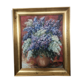 Tableau à fleurs "Bouquet de lilas" peinture signée