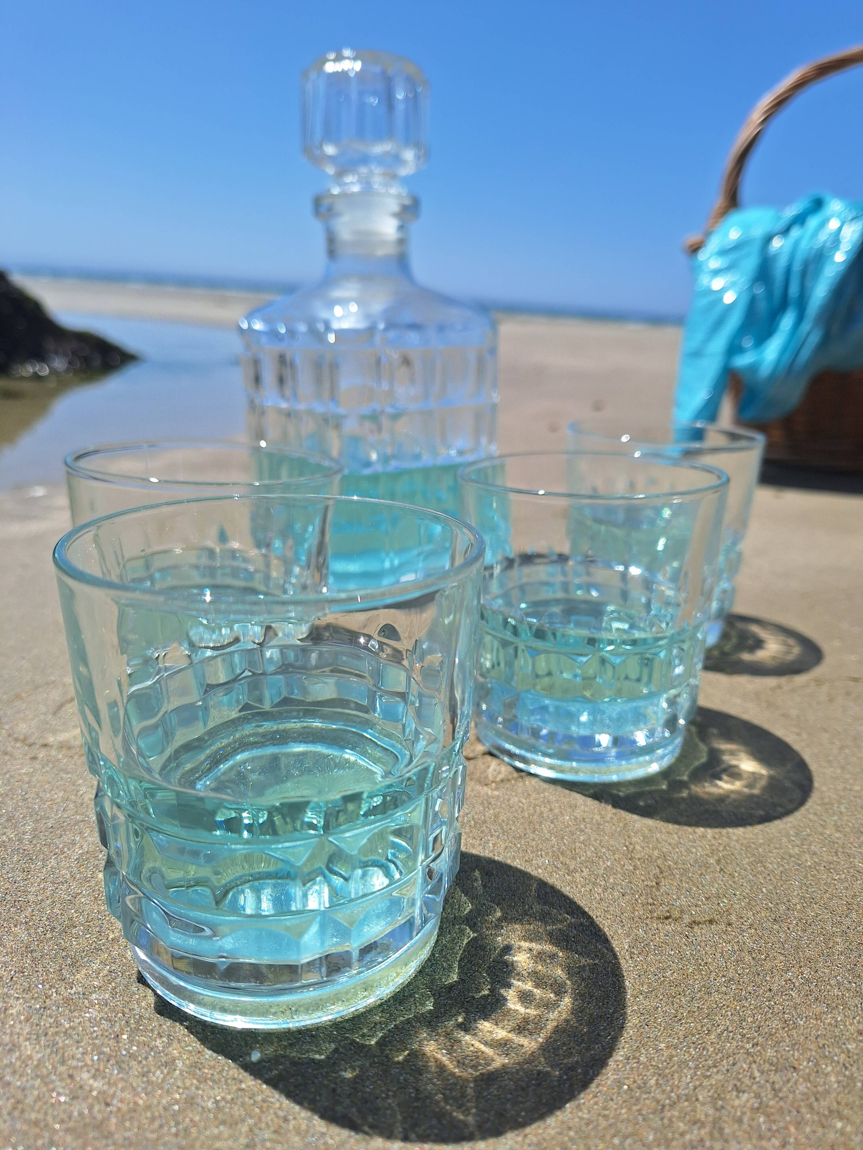 Vintage whiskey decanter and glasses