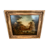 Oil on oak panel animated landscape xix century