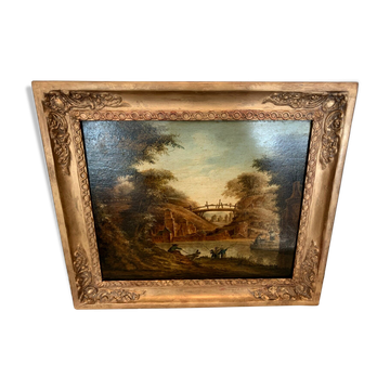 Huile sur panneau de chêne paysage animé xix siècle
