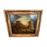 Oil on oak panel animated landscape xix century