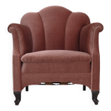 1950s, Danish armchair, salmon pink furniture velour, oak wood.