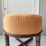 Rattan pouf with velvet