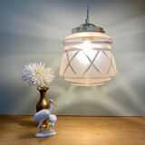 Vintage art deco globe pendant lamp in pink and gold glass
