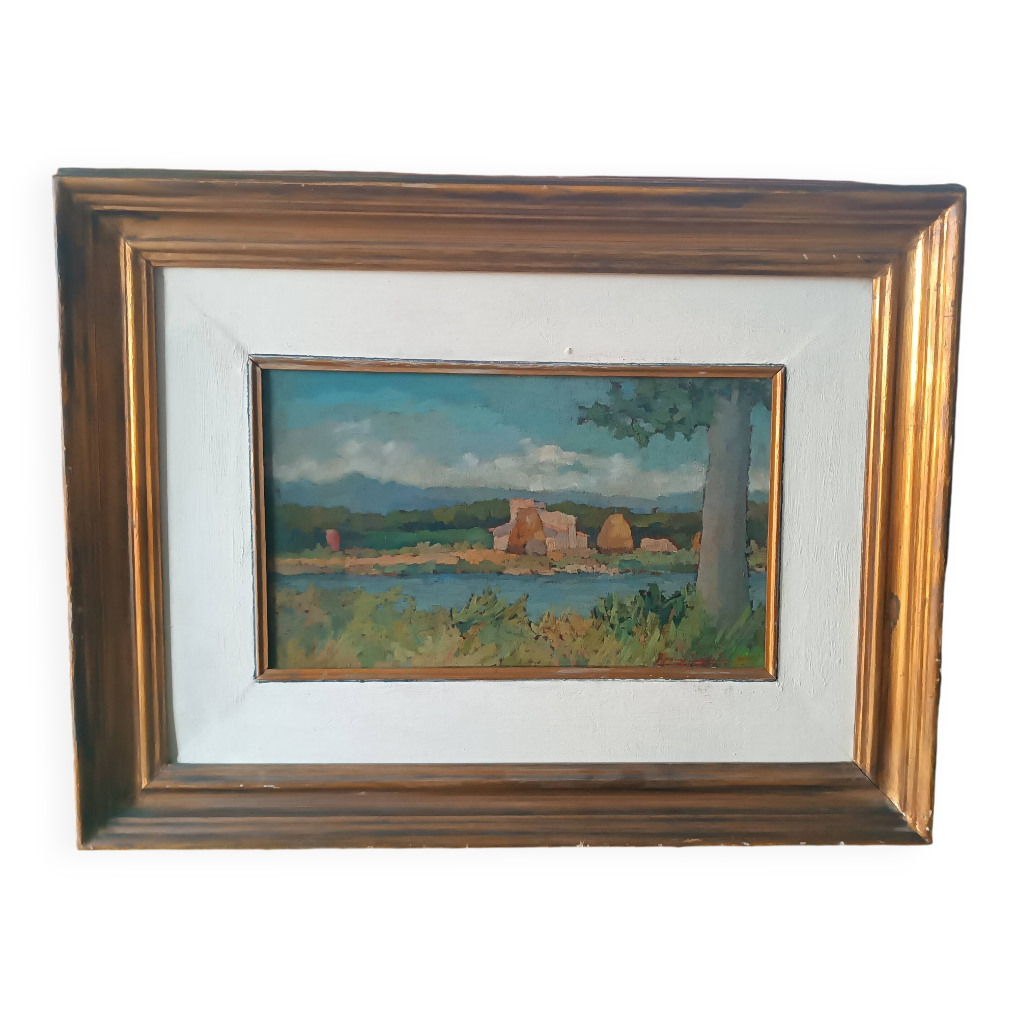 Peinture de paysage Arnaccio Pise années 1950 Ferruccio Rosini (Livourne 1932-2021)