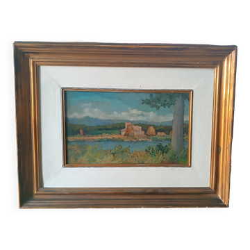 Peinture de paysage Arnaccio Pise années 1950 Ferruccio Rosini (Livourne 1932-2021)