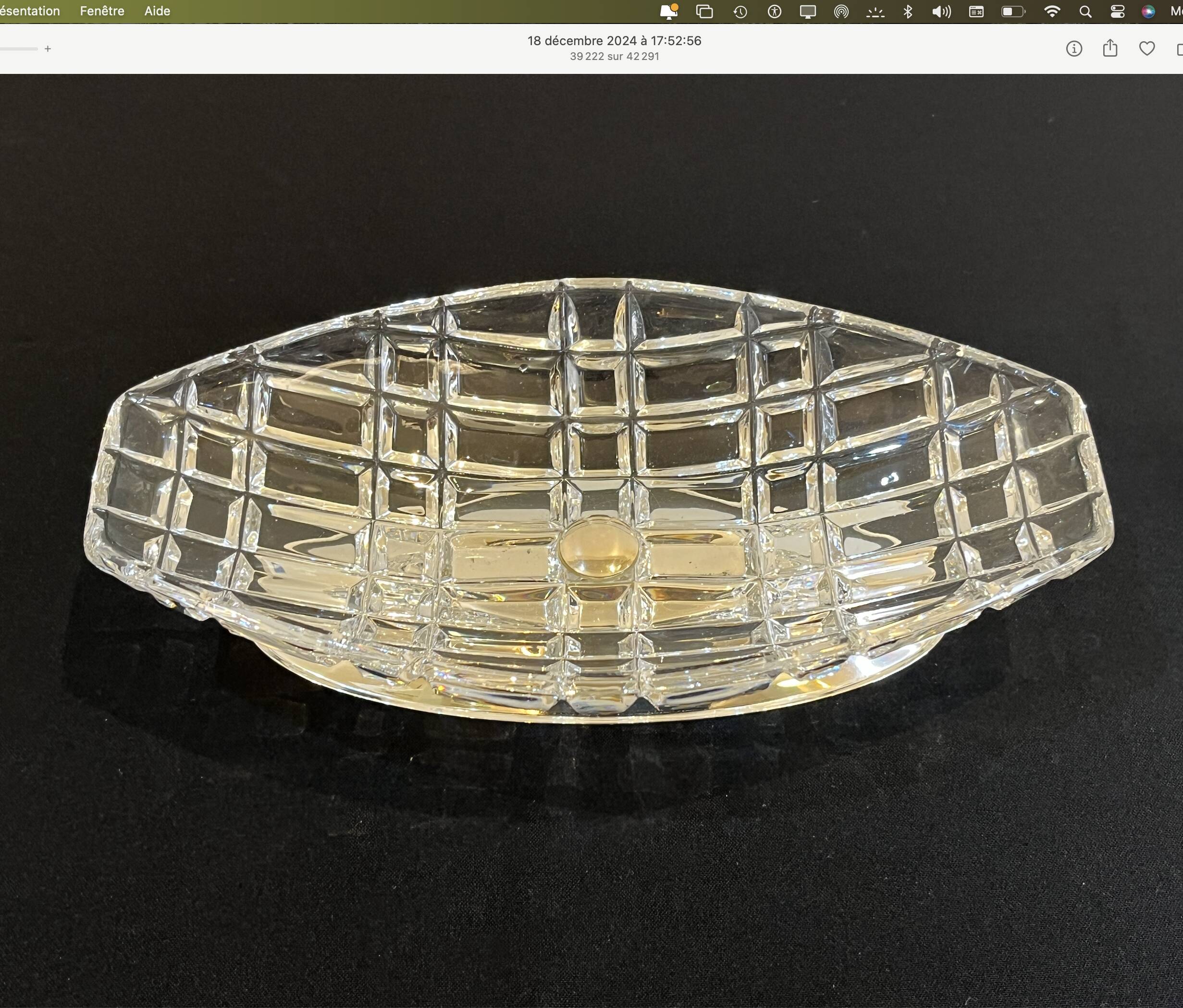 Art deco fruit bowl in crystal and metal husser strasbourg 1960 flat
