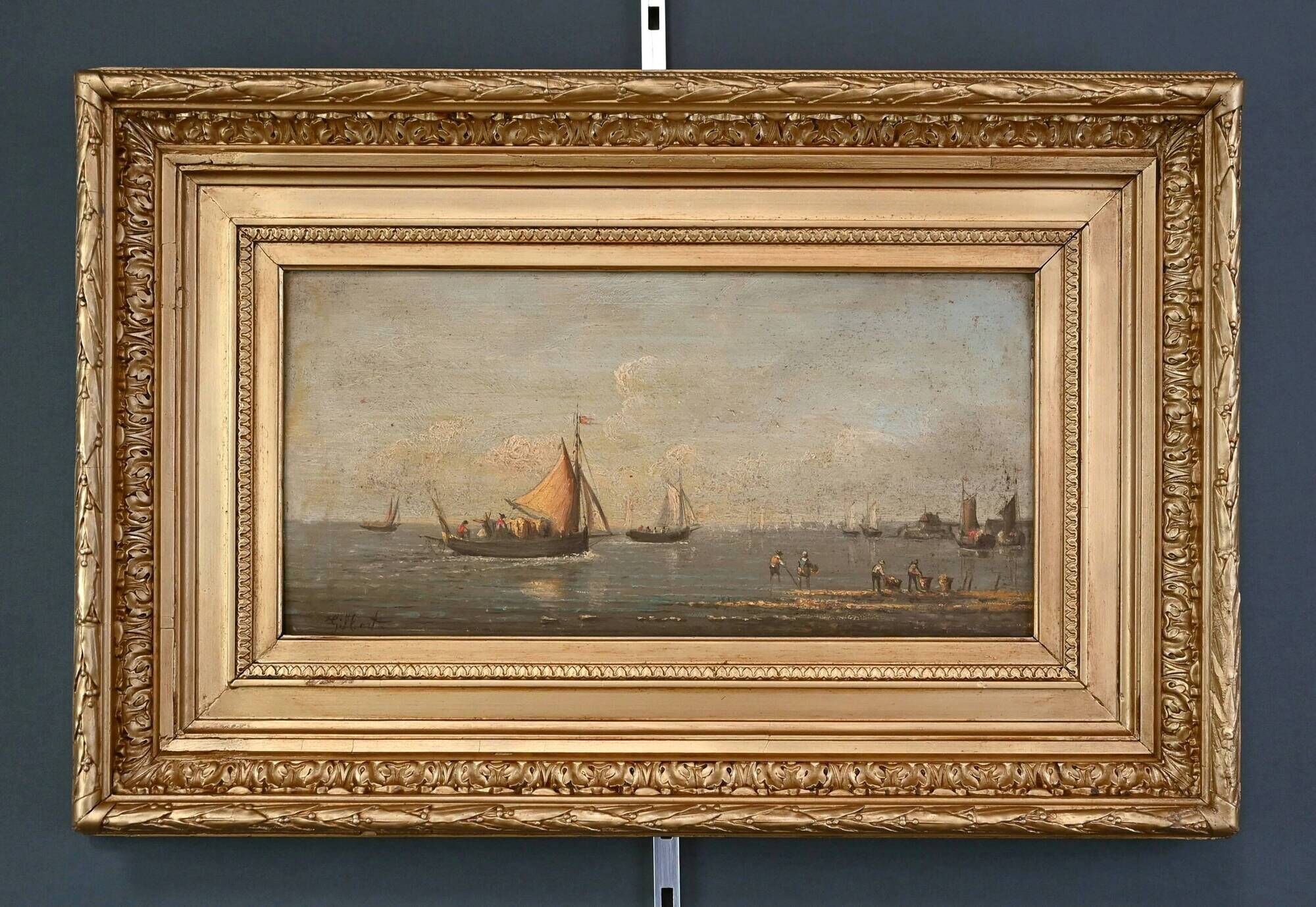 Tableau "Return to Port", oil on panel, signed Gilbert – Late 19th century