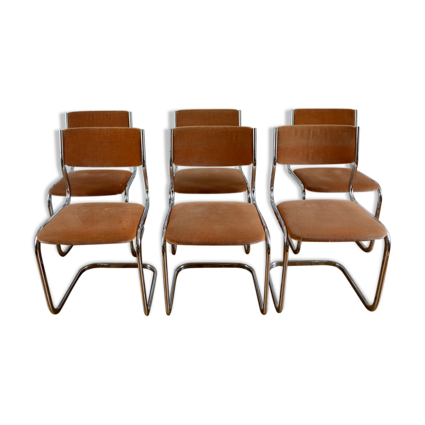 Set of 6 chairs 70s velvet and chrome by Roche Bobois