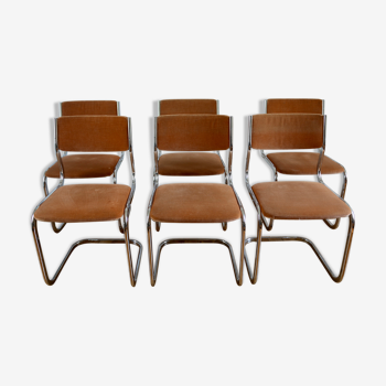 Set of 6 chairs 70s velvet and chrome by Roche Bobois