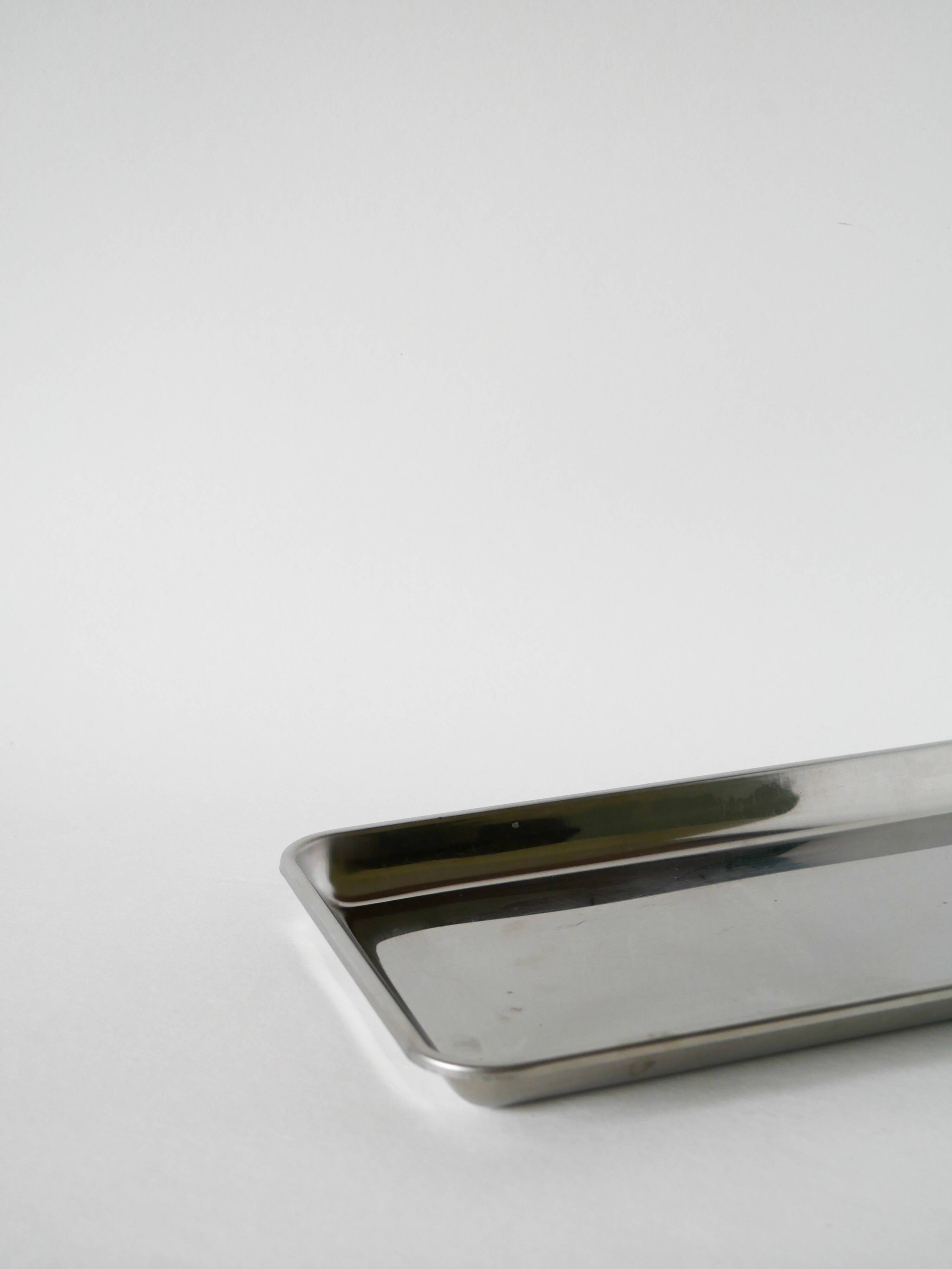 Vintage rectangular stainless steel tray, 1970, 31 x 17.5 cm