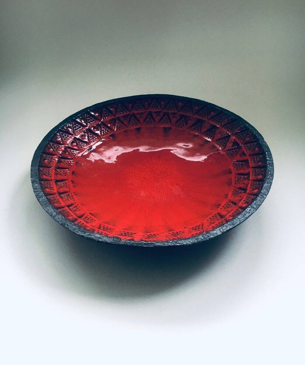 Brutalist Design Art Ceramic Bowl by Jan Nolf, Perignem, Belgium, 1950s