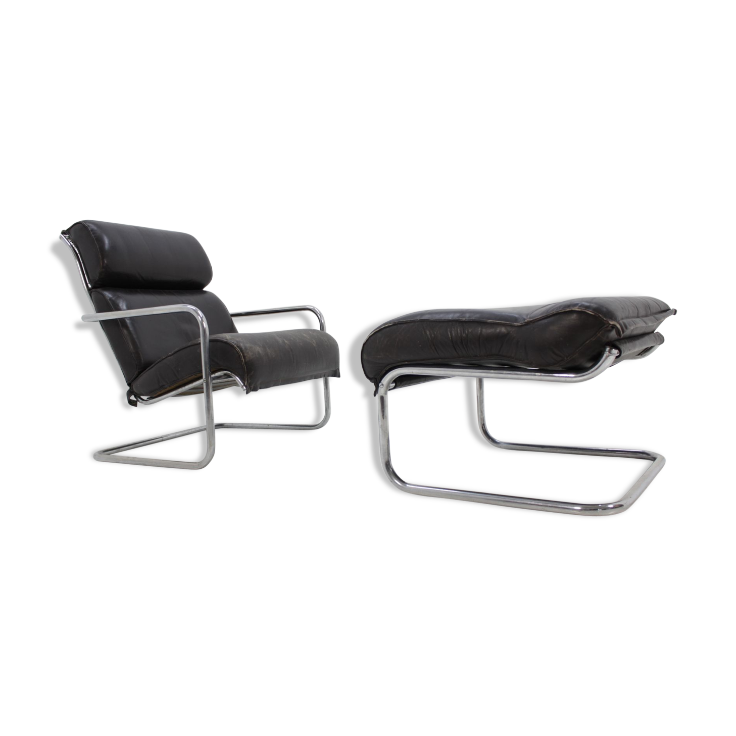 Chair and Ottoman in leather 1950 s