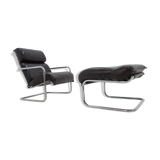 Chair and Ottoman in leather 1950 s