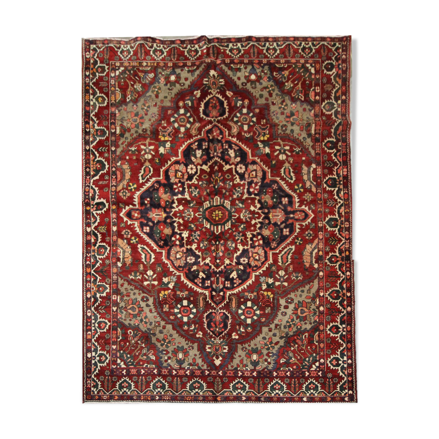 Tapis persan vintage en laine rouge tissée à la main - 211x306cm