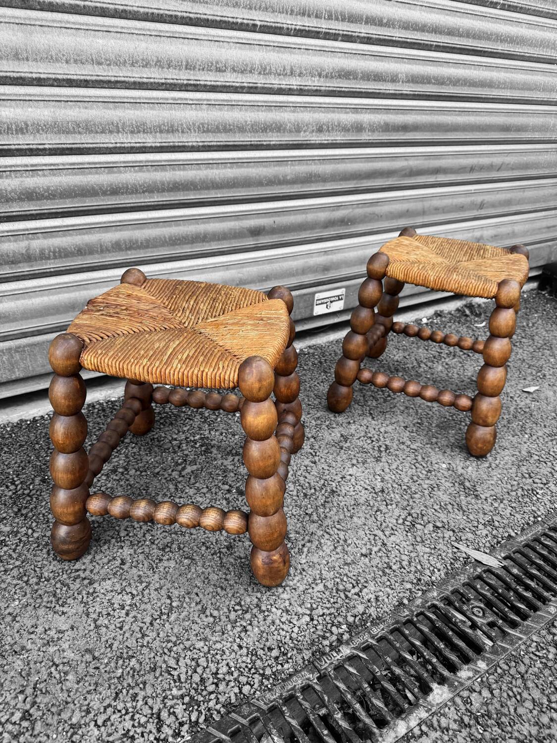 Pair of French rustic low stools, 1960s