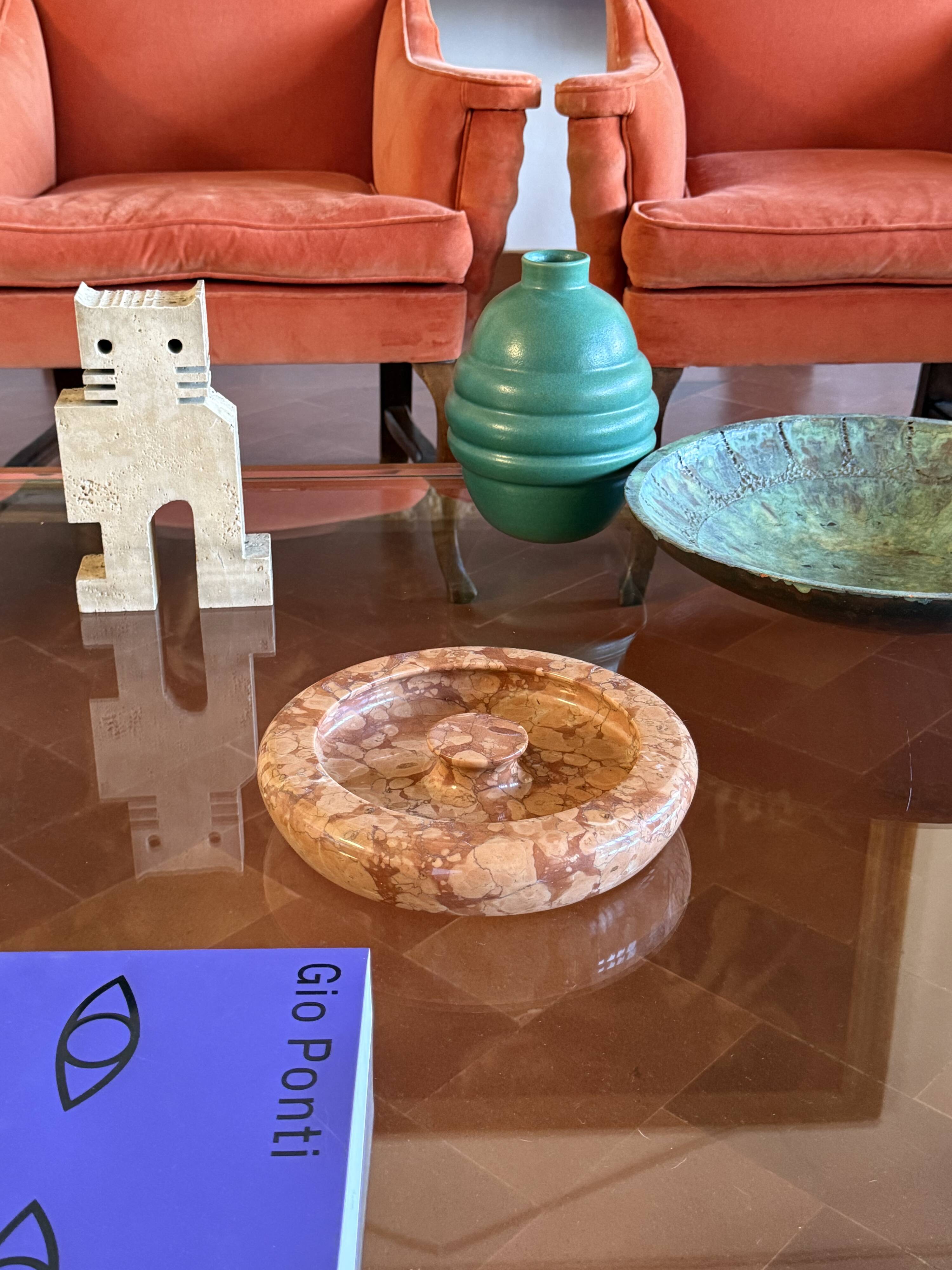 Angelo Mangiarotti style red marble centerpiece / bowl, Knoll Int. Italy 1970s